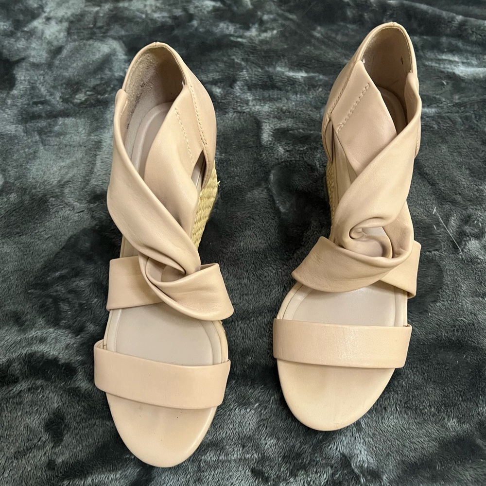Size 7 blush pink Preston & York wedge heels.